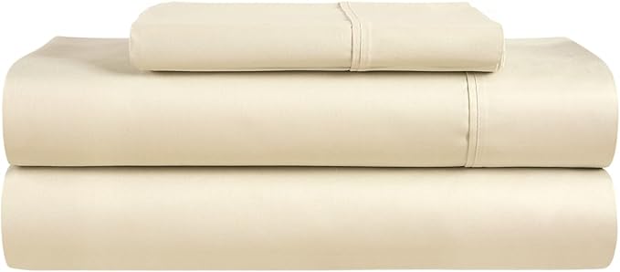 CHATEAU HOME COLLECTION 400 Thread Count Cotton Bed Sheets twinSize Bed Set Fits Upto 17" twinMatress, 3 Piece Soft Sateen Weave Machine Washable Luxury Beige Bedding- Ivory