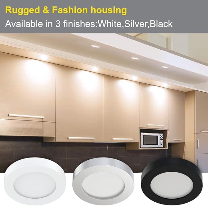 VST Under Cabinet Lighting Plug in with Wired Touch Dimmer Switch,Recessed or Surface Mount Design,Warm White 3000K 12V 2W(12W Total, 60W Equivalent),6 Pack Black Puck Lights Fixtures
