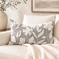BlissBlush Lumbar Pillow Cover 12x20 Inch, Light Gray Floral Tufted Velvet by BlissBlush