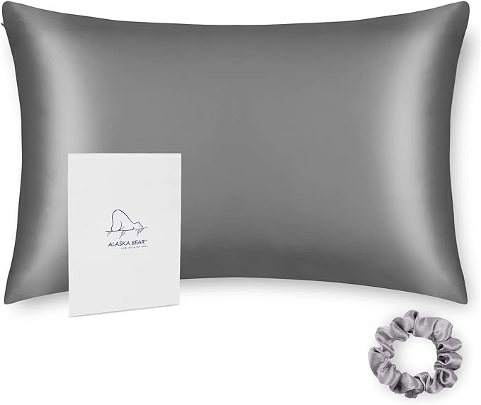 ALASKA BEAR Silk Pillowcase Men Women Beauty Anti Face Wrinkle Pillow Slip Case Real Mulberry Silk Queen Size with Zipper Closure (1pc, Iron Grey)
