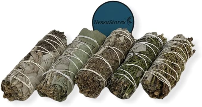 NESSASTORES - White Sage Mixture Smudge Sampler Kit 4" Bundles #JC-230 (1 Kit, 5 pcs Combination B)