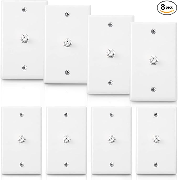 1-Port TV Cable Wall Jack F Connector Coax Video Jack Single Gang Wall Plates (White, 8 Pcs)