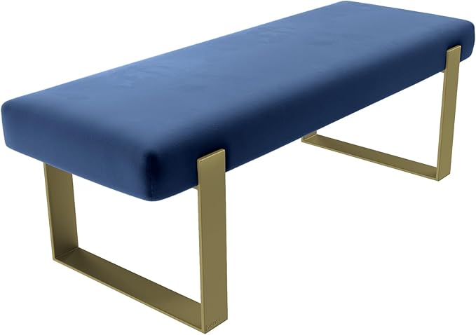 VANT Upholstered Bed Bench - Velvet Navy - Burnished Brass - Contemporary Modern, Bedroom Bench Seat, Hallway, or Entryway
