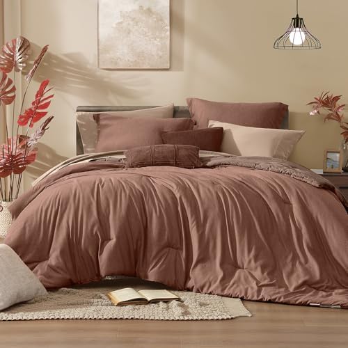 Monbix King Comforter Set 7 Pieces Terracotta Cationic Dyeing Bed in a Bag by Monbix