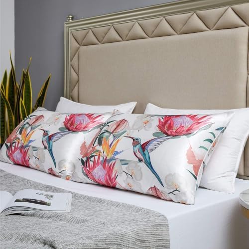 MR&HM Satin Pillowcase 2 Pack, Standard Size 20"x26", Floral Bird - Image 5