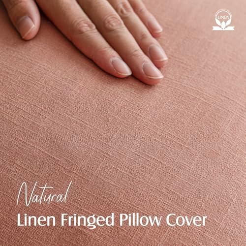 Foindtower Decorative Linen Fringe Throw Pillow Covers 22×22 Coral Pink - Image 3