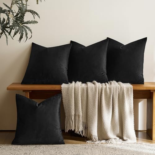 GIGIZAZA Pack of 4 Black Decorative Velvet Pillow Covers 20x20 - Image 2