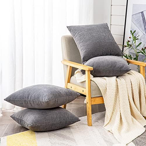 GAWAMAY Gray Chenille Throw Pillow Covers 18x18 Set of 4 - Image 5