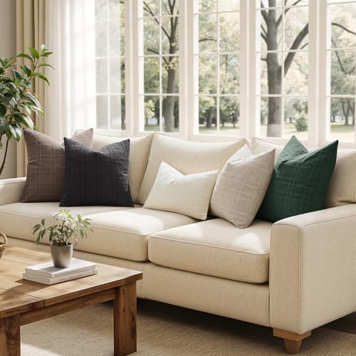 MIULEE Linen Plaid Pillow Covers Christmas Decorative Euro 24x24 Dark Green - Image 5