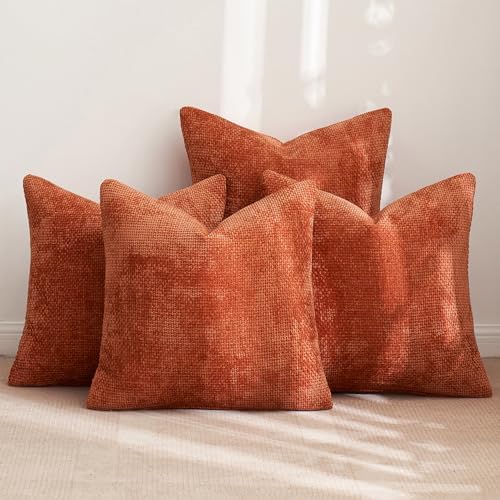 MIULEE Decorative Chenille Fall Pillow Covers Burnt Orange 20x20 Pack of 4 - Image 4