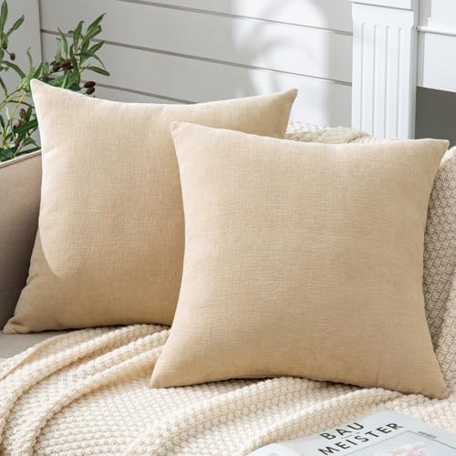 GAWAMAY Beige Chenille Throw Pillow Covers 24x24 Set of 2 by GAWAMAY