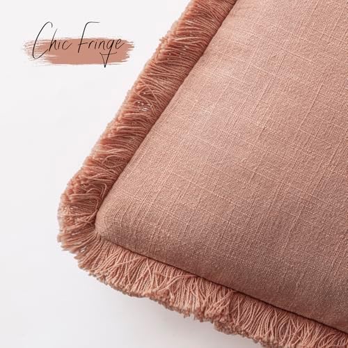 Foindtower Decorative Linen Fringe Throw Pillow Covers 22×22 Coral Pink - Image 2