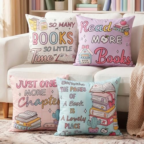 Tranqun 4 Pcs Book Throw Pillow Covers Classroom Reading Decor by Tranqun