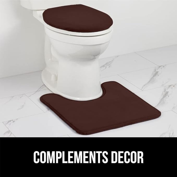 GORILLA GRIP Thick Memory Foam Bathroom Toilet Lid Seat Cover, Soft Velvet Topside, Machine Wash, Plush Cushioned Covers Fits Most Size Lids, Decorative Bath Room Accessories, 19.5x18.5, Brown