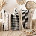 ANRODUO Boho Decorative Pillow Covers 18x18 Black-White Stripe Pack of 2 by ANRODUO