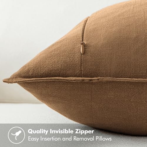 MIULEE Decorative Linen Pillow Covers 18x18 Inch Brown - Image 3