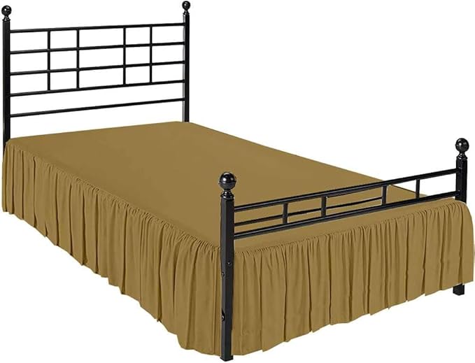 Taupe Solid Ruffled Bed Skirt King XL-14 Inch Drop Split Corner, Microfiber Bedskirt with Platform Three Sided Coverage