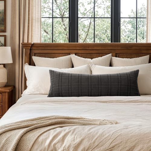 MIULEE Long Lumbar Throw Pillow Cover 14x36 Soft Linen Check Decorative - Image 3