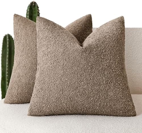 Foindtower Decorative Textured Boucle Throw Pillow Covers 24x24 Light Brown by Foindtower