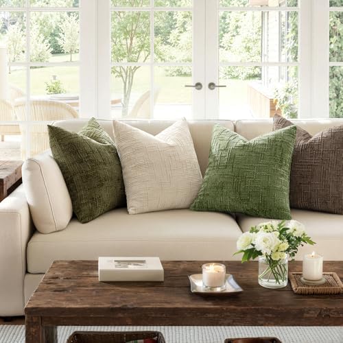 MIULEE Chenille Textured Throw Pillow Covers Olive Green 18x18 Set of 2 - Image 5
