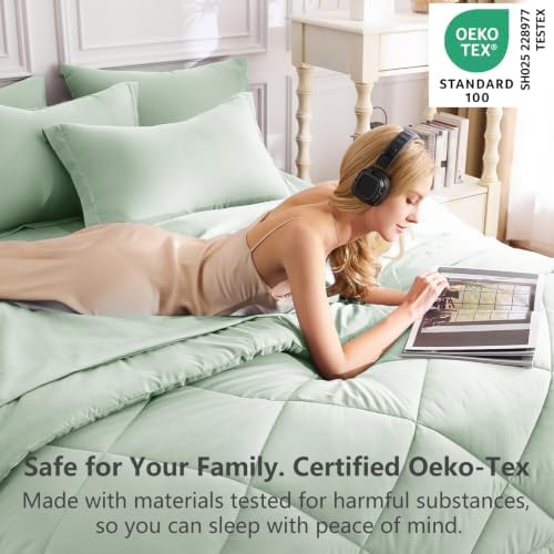 CozyLux Queen Comforter Set 88"x88" Sage Green - Image 3