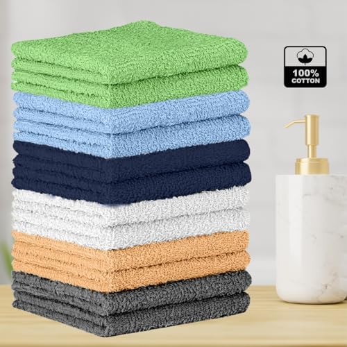 Towel and Linen Mart 100% Cotton - Wash Cloth Set - Flannel Face Cloths, Highly Absorbent and Soft Feel Fingertip Towels (Multi 12, Pack of 12) - Image 3