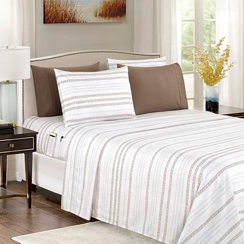 Elegant Comfort 6-Piece Sheet Set Deep Pocket Stripe, Traci Linen by ELEGANTCOMFORT