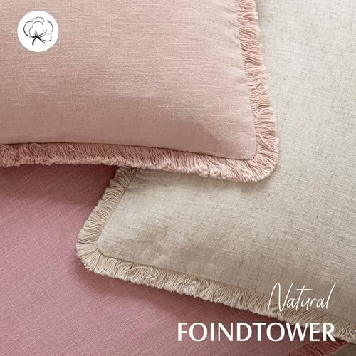 Foindtower Decorative Linen Fringe Throw Pillow Covers 20×20 Inch, Rose Pink - Image 4