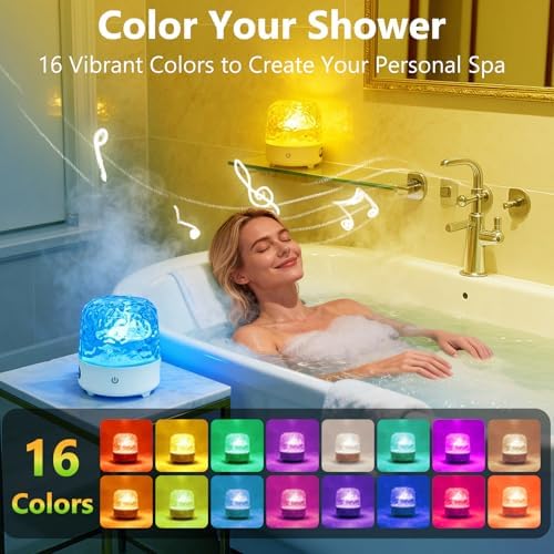 Spa-Like Shower Lamp with Bluetooth Speaker,Waterproof 16-Color Ocean Wave Projector Light, Rechargeable Bathroom Lamp with Touch&Remote Control,Cordless Light for Inside Shower/Bathtub - Image 2