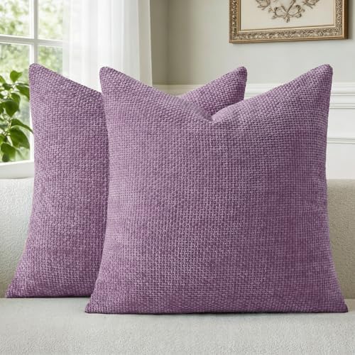 a moment Purple Chenille Throw Pillow Covers 20x20 Inch Pack of 2 Modern by amoment