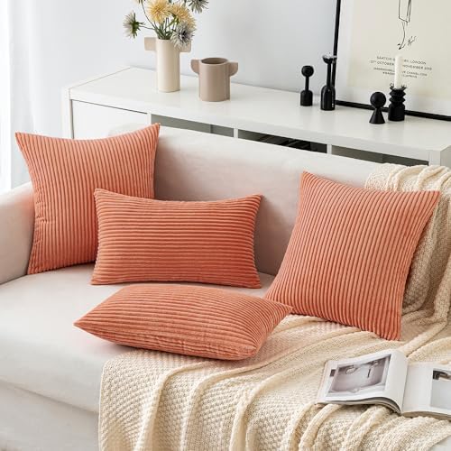 MIULEE Decorative Corduroy Throw Pillow Covers Set of 2 20x20 Coral Red - Image 4