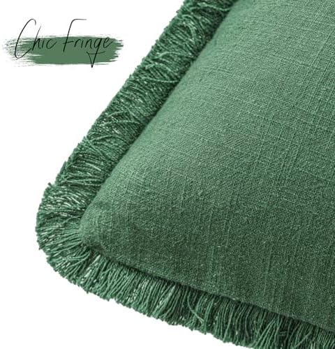 Foindtower Decorative Linen Fringe Throw Pillow Covers 26×26 Pine Green - Image 3