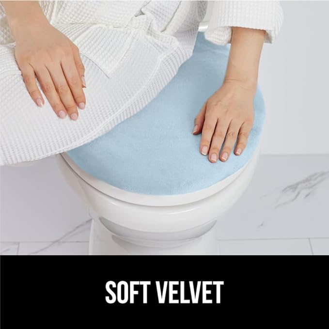 GORILLA GRIP Thick Memory Foam Bathroom Toilet Lid Seat Cover, Soft Velvet Topside, Machine Wash, Plush Cushioned Covers Fits Most Size Lids, Decorative Bath Room Accessories, 19.5x18.5, Light Blue