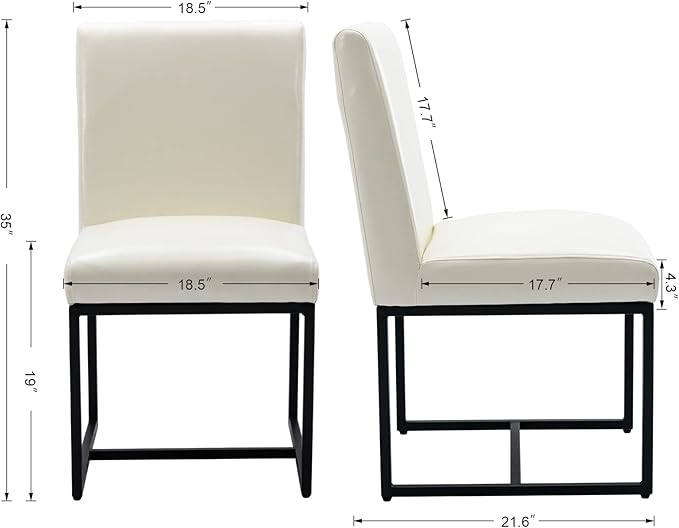 CIMOTA Cream Leather Dining Chairs Set of 4, Modern Dining Room Chairs Upholstered Armless Guest Side Chair with Black Base for Dining Room/Kitchen, Cream White 4PCS