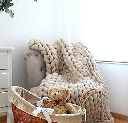 Chunky Knit Blanket Throw - Handmade, Gift Sofa Bed Blanket (Camel 47"x71")