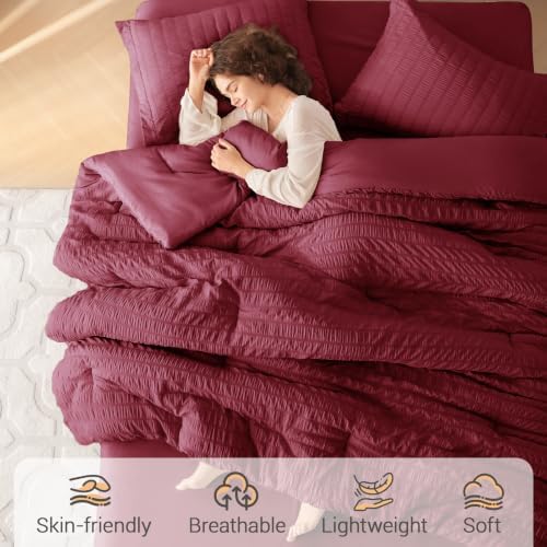MUXHOMO 7 Pieces California King Comforter Set, Seersucker Bed in a Bag Cal - Image 2
