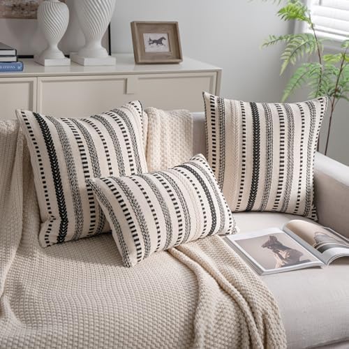 Cethom Black Boho Throw Pillow Covers 12x20 Inch Set of 2, Stripe Textured - Image 5