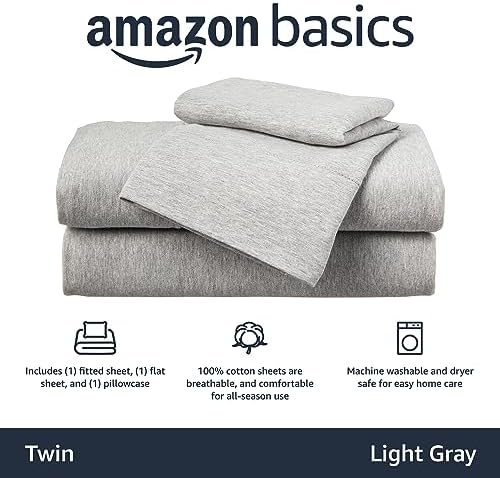 Amazon Basics Breathable, Stretchy 100% Cotton Jersey Knit 3 Piece Bed Sheet Set - Image 2