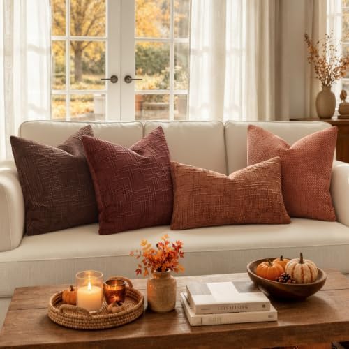 MIULEE Chenille Textured Fall Throw Pillow Covers Rust 20x20 Set of 2 - Image 3