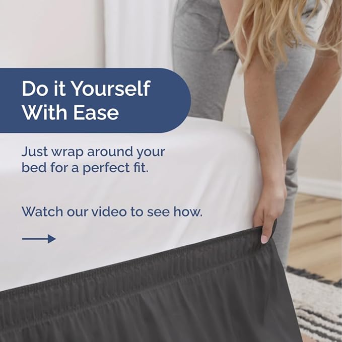 Wrap Around Dust Ruffle Bed Skirt - Charcoal - Twin/Twin XL Size Beds w/ 12 Inch Drop - Easy Fit Elastic Strap - Adjustable Pleated Bedskirt w/Brushed Fabric - Wrinkle Free - Women, Men, Kids & Teens