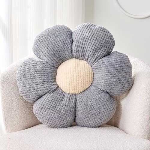 Kcvvcr Flower Throw Pillow, Soft Grey 19.6" Shaped Floor Pillow by Kcvvcr
