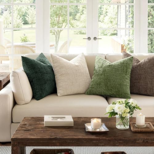 MIULEE Chenille Textured Throw Pillow Covers Dark Green 18x18 Set of 2 - Image 5