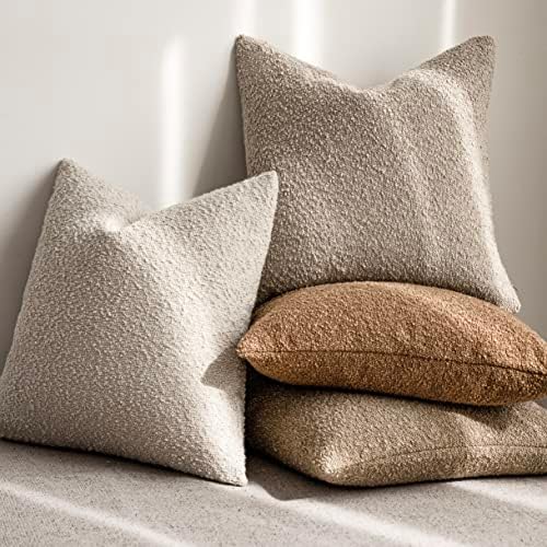 Foindtower Cozy Textured Boucle Lumbar Throw Pillow Covers 12x20 Oatmeal - Image 6