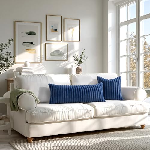 MIULEE Faux Fur Decorative Euro Sham Pillow Covers 24x24 Navy Blue 2 Pack - Image 7