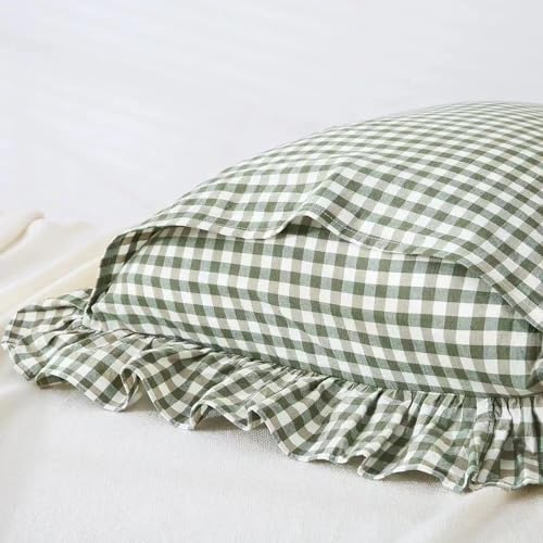 Mywinlle Sage Green Gingham Plaid Ruffle Euro Shams 26"x26" - Image 4