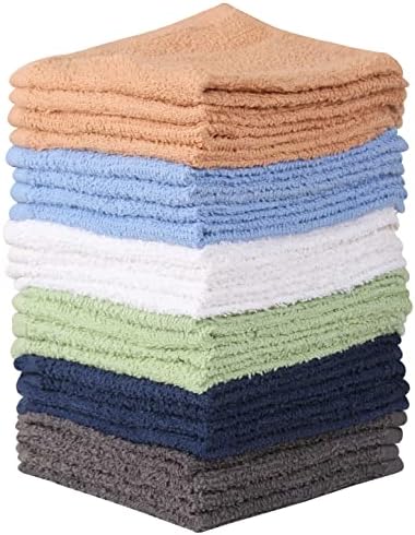 Towel and Linen Mart 100% Cotton - 24 Pack Wash Cloth Set - Flannel Face Cloths, Highly Absorbent and Soft Feel Fingertip Towels (Multi, Pack of 24) by T+%26+L+Towel+and+Linen+Mart