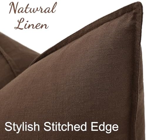decorUhome Fall Brown Linen Throw Pillow Covers 26x26 Set of 2 - Image 2