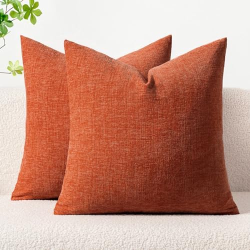 MIULEE Soft Chenille Fall Throw Pillow Covers Rust 20x20 Inch Pack of 2 by MIULEE