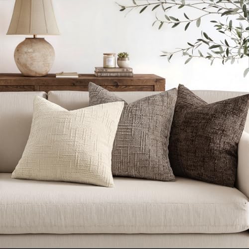 MIULEE Chenille Textured Euro Pillow Covers Taupe Grey 24x24 Set of 2 - Image 5