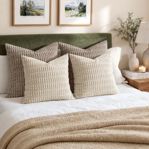 MIULEE Euro Sham Corduroy Decorative Throw Pillow Covers 22x22 Cream White - Image 3